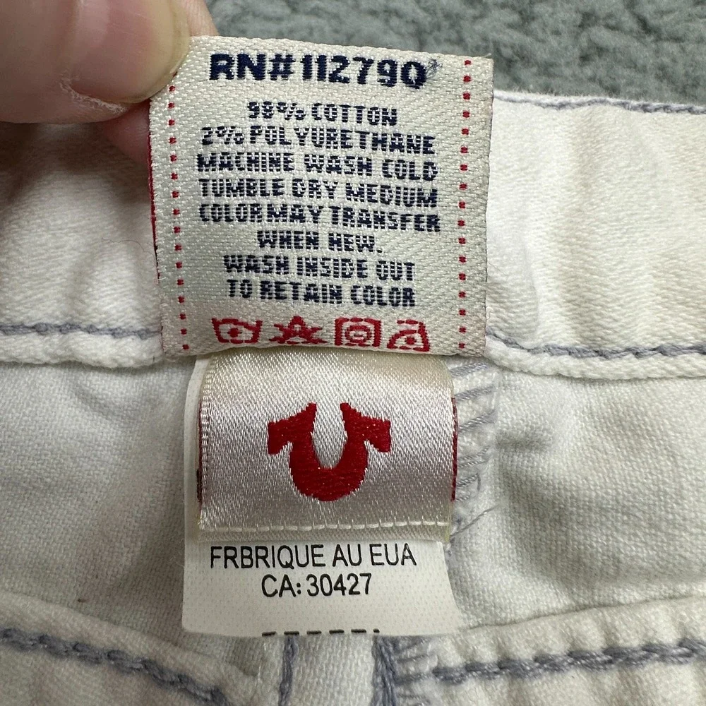 True Religion Jeans Women 32 White Bootcut Made in USA Stretch Denim Low Rise